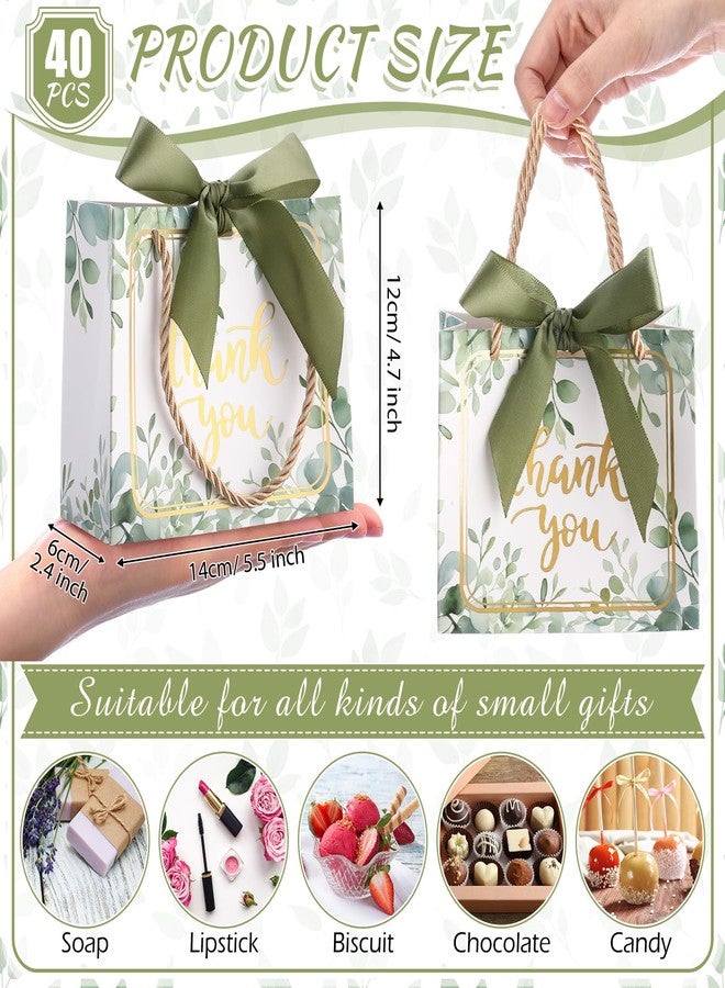Moinchore 40 Pack Thanksgiving Thank You Gift Bags with Handles Fall Paper Wedding Welcome Bags Bridal Shower Flower Welcome Gift Tote with Bow for Birthday Baby Shower Party Favor(Eucalyptus) - Image 2